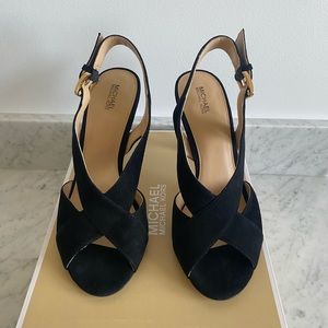 Michael Kors suede sling back open toe heels. New. Never worn